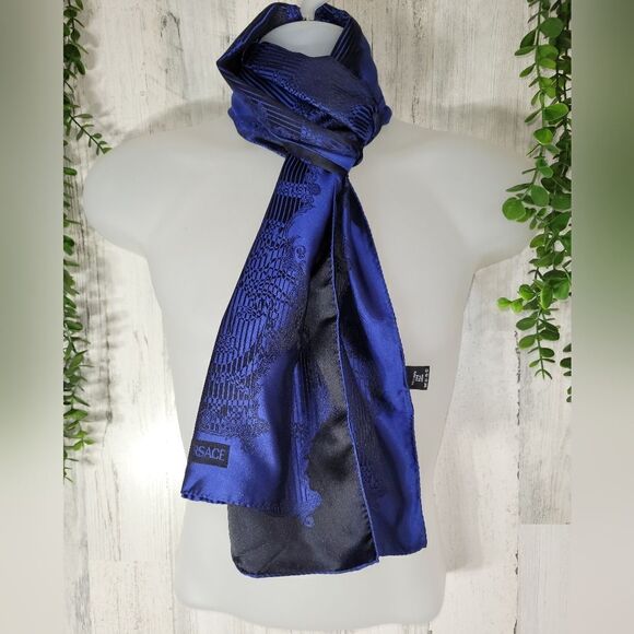 Authentic Versace Iridescent Black and Blue Scarf - Picture 8 of 12